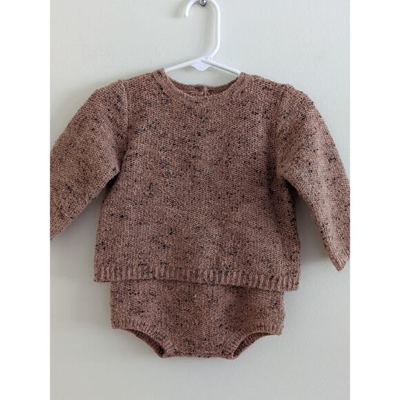Zara Rustic Blended Knit Sweater & Bottoms Set Sz 6/9m Suspenders Wood Buttons - Picture 2 of 6